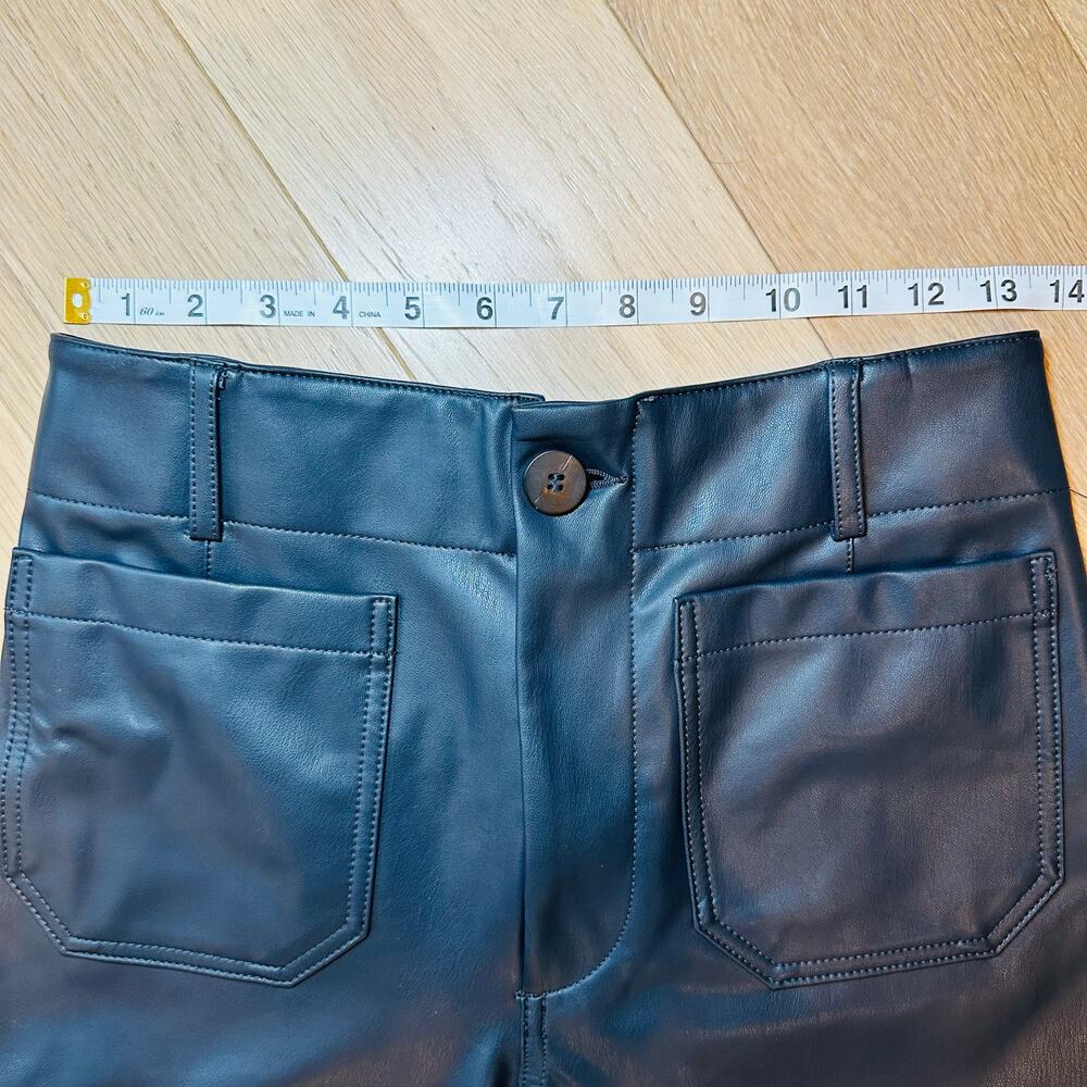 Anthropologie Maeve Colette Black Vegan Leather Wide‑Leg Crop Pants – Sz 28 NWT - Picture 5 of 11